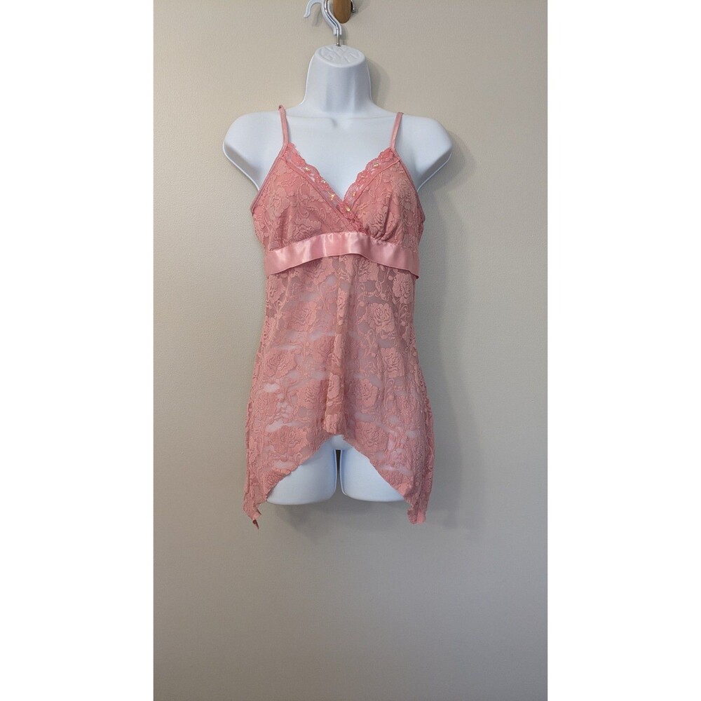 Y2K Rue21 Lace Babydoll Cami Top XL Beaded Fairy Coquette Asymmetric Sheer Mesh